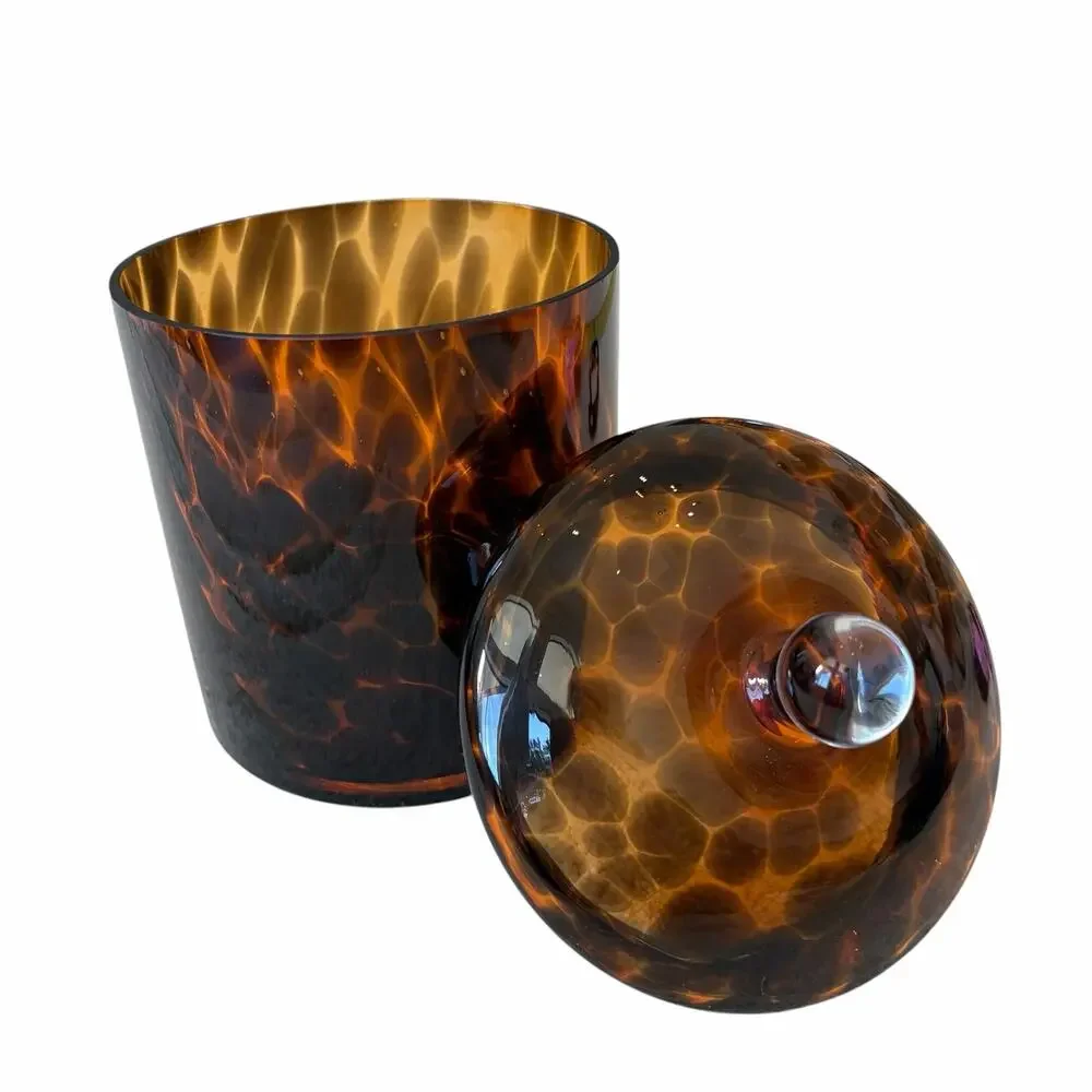 Jonathan Adler Brown Tortoise Shell Glass Canister Jar w/ Lid 7in Chic Decor NEW